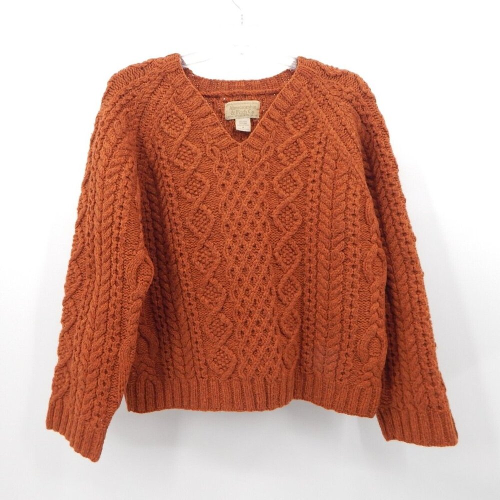 vintage 90s ABERCROMBIE & FITCH sweater 100% wool chunky cable knit orange M